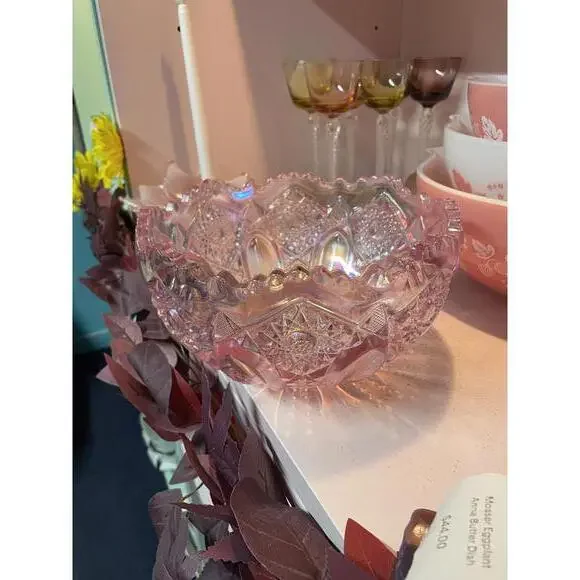 L.E. Smith Vintage Comet in the Stars Pink Bowl-Carnival Glass, Art Deco